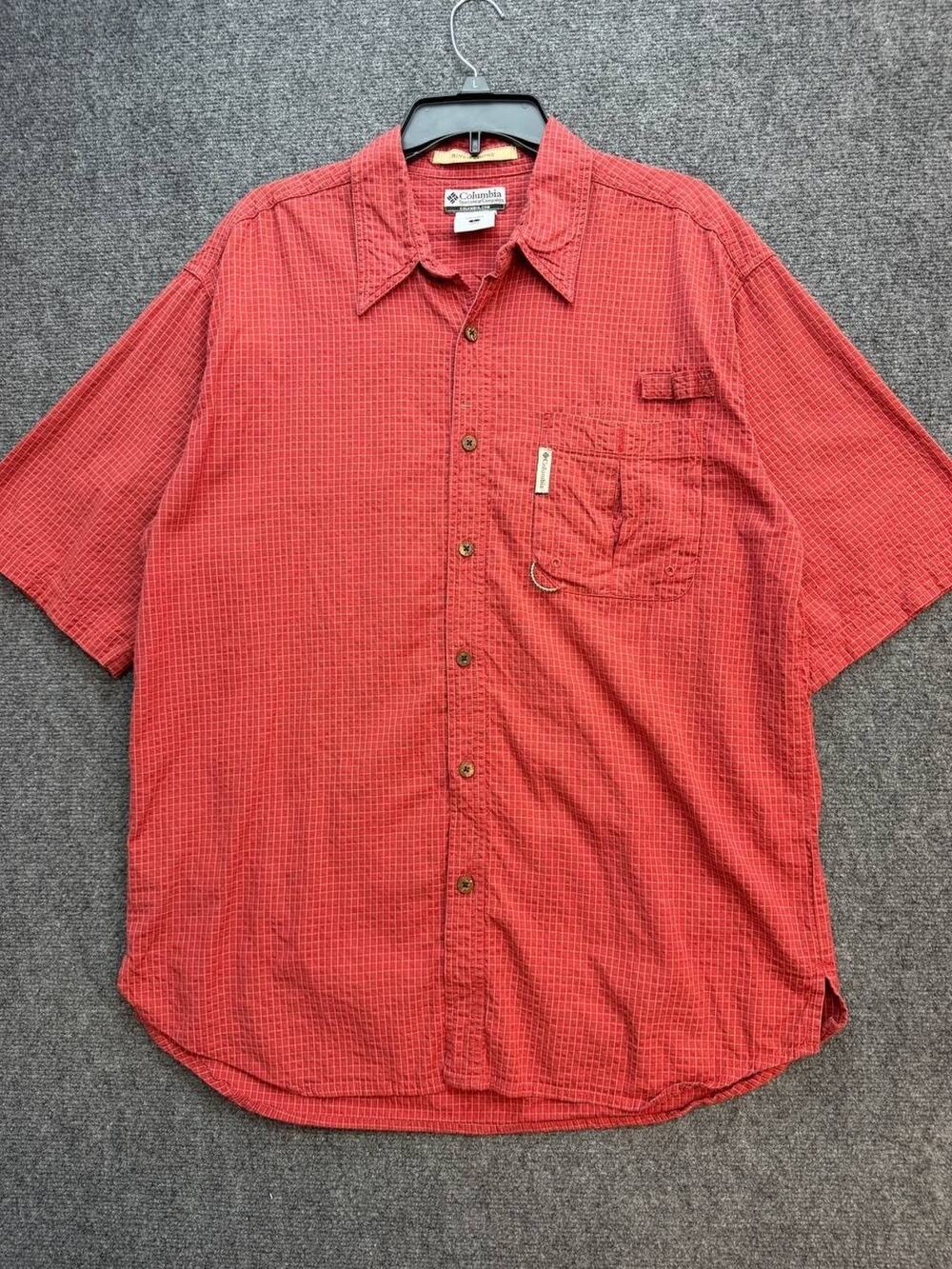 Columbia River Lodge Mens L Red Plaid Short Sleeve Fishing Shirt Cotton